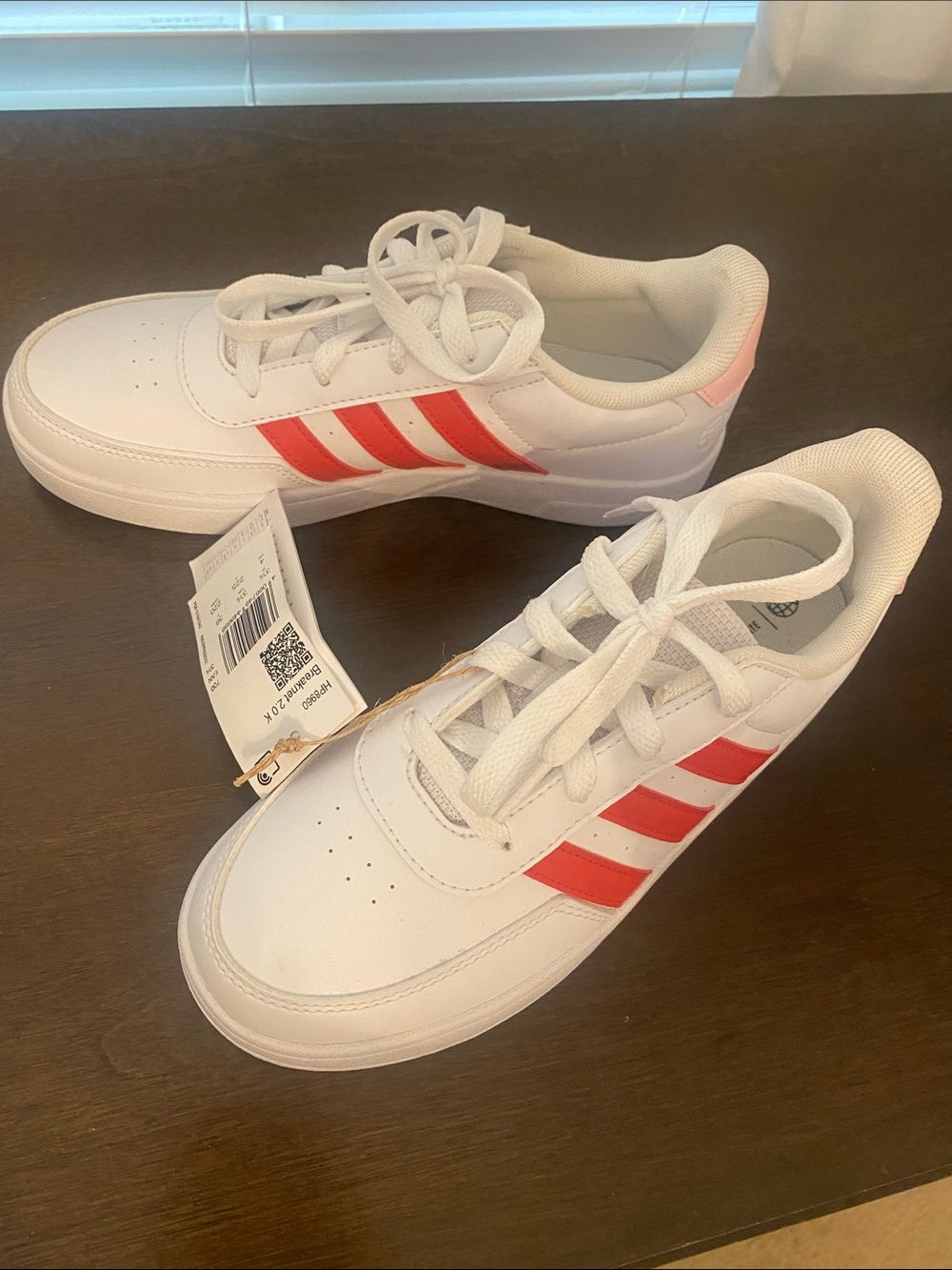 adidas Kids White Sneakers with Red Stripe Accents